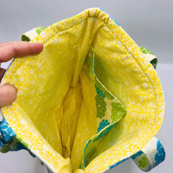 Basic Lizbet Library Market Tote Bag Green Yellow Florals 12x13x3" With Pockets - Picture 8 of 8